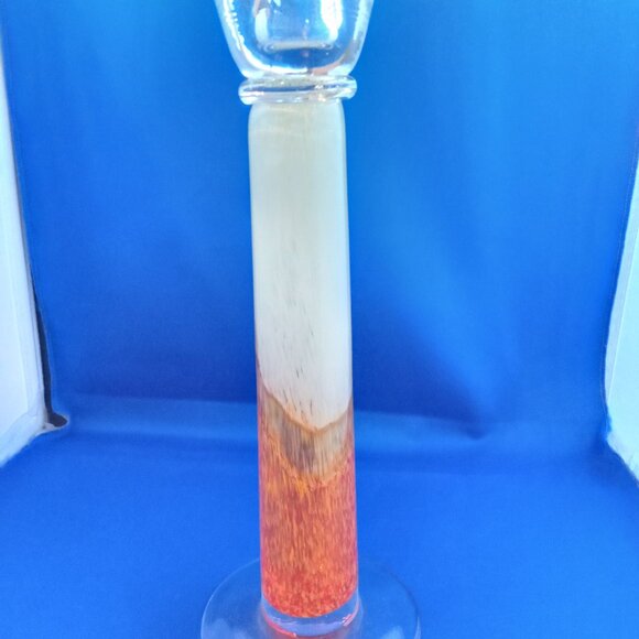 Art glass 11'' tall candlestick orange,cream,clear - Picture 1 of 8